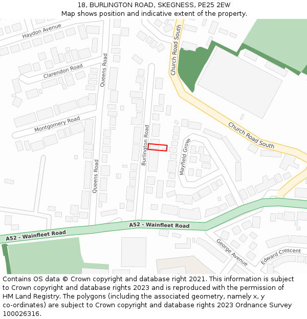 18, BURLINGTON ROAD, SKEGNESS, PE25 2EW: Location map and indicative extent of plot