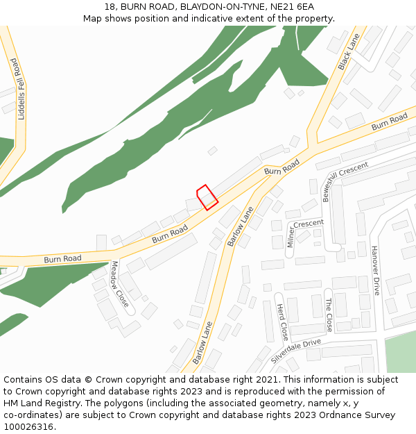 18, BURN ROAD, BLAYDON-ON-TYNE, NE21 6EA: Location map and indicative extent of plot