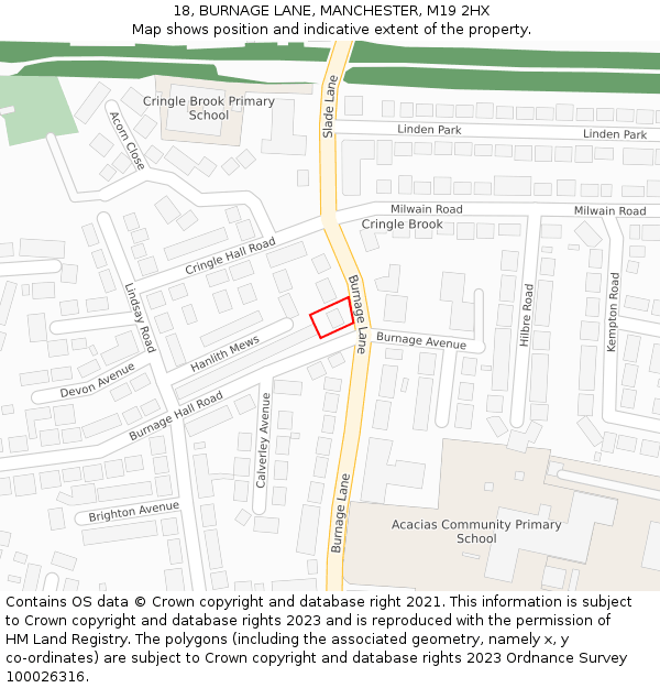 18, BURNAGE LANE, MANCHESTER, M19 2HX: Location map and indicative extent of plot
