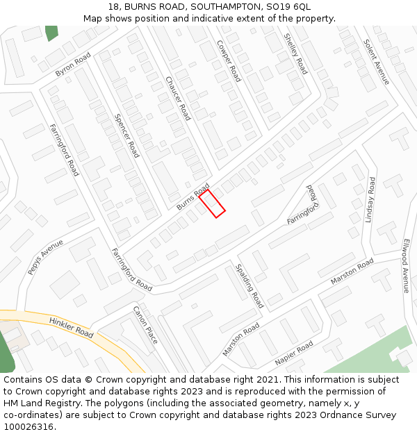 18, BURNS ROAD, SOUTHAMPTON, SO19 6QL: Location map and indicative extent of plot