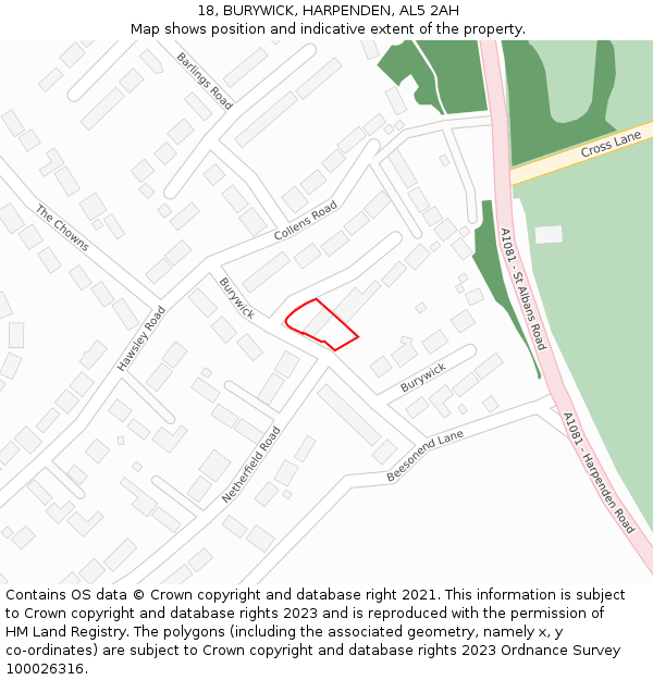 18, BURYWICK, HARPENDEN, AL5 2AH: Location map and indicative extent of plot
