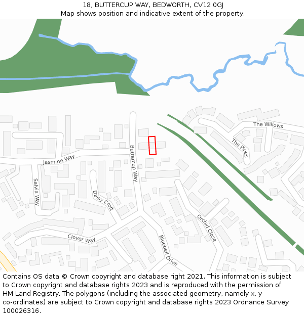 18, BUTTERCUP WAY, BEDWORTH, CV12 0GJ: Location map and indicative extent of plot