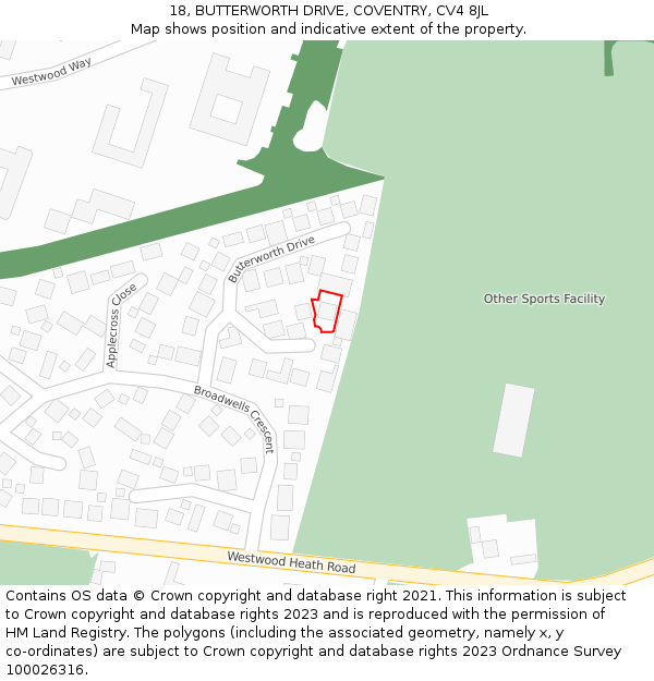 18, BUTTERWORTH DRIVE, COVENTRY, CV4 8JL: Location map and indicative extent of plot