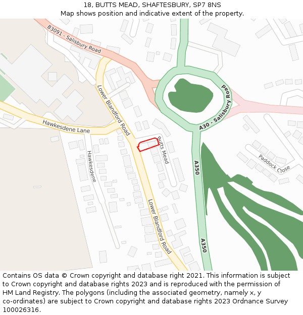 18, BUTTS MEAD, SHAFTESBURY, SP7 8NS: Location map and indicative extent of plot