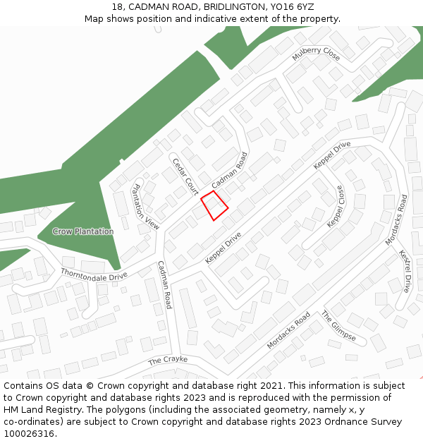 18, CADMAN ROAD, BRIDLINGTON, YO16 6YZ: Location map and indicative extent of plot