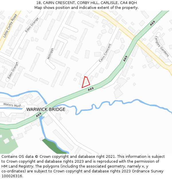 18, CAIRN CRESCENT, CORBY HILL, CARLISLE, CA4 8QH: Location map and indicative extent of plot