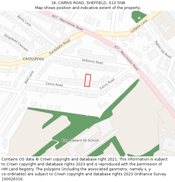 18, CAIRNS ROAD, SHEFFIELD, S10 5NB: Location map and indicative extent of plot