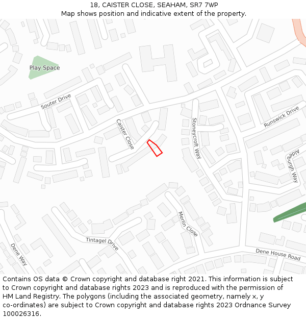 18, CAISTER CLOSE, SEAHAM, SR7 7WP: Location map and indicative extent of plot