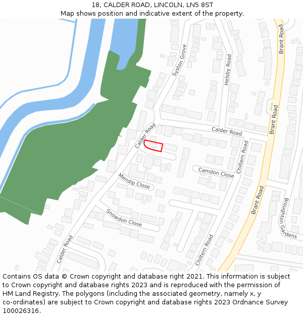 18, CALDER ROAD, LINCOLN, LN5 8ST: Location map and indicative extent of plot