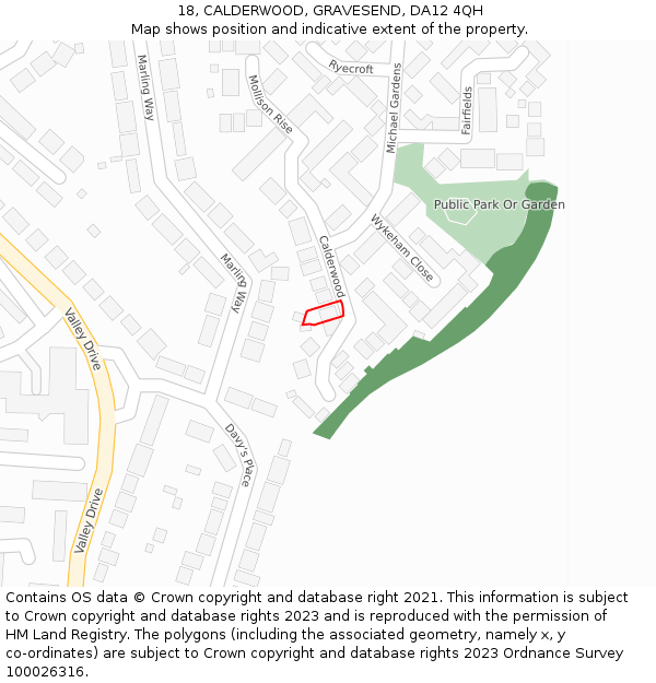 18, CALDERWOOD, GRAVESEND, DA12 4QH: Location map and indicative extent of plot