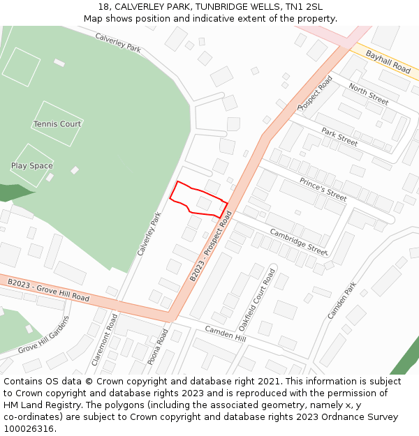 18, CALVERLEY PARK, TUNBRIDGE WELLS, TN1 2SL: Location map and indicative extent of plot