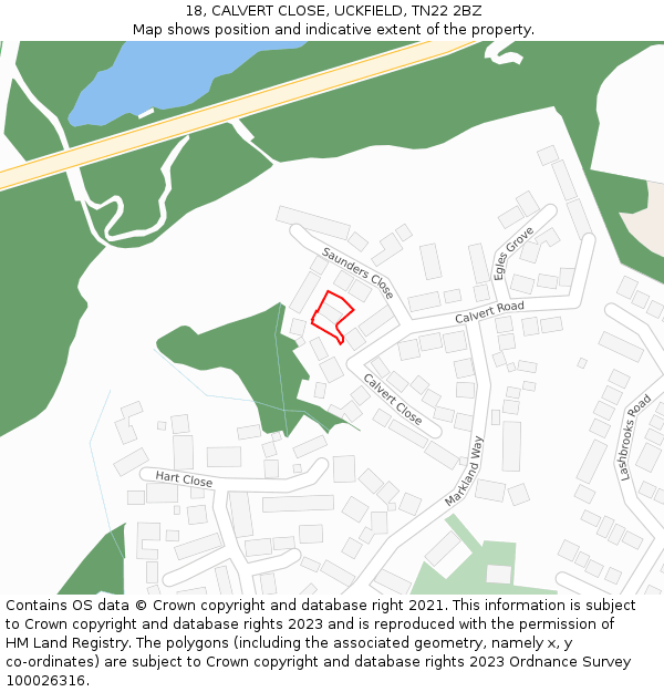 18, CALVERT CLOSE, UCKFIELD, TN22 2BZ: Location map and indicative extent of plot