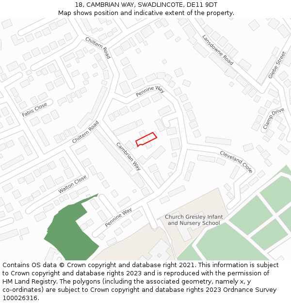 18, CAMBRIAN WAY, SWADLINCOTE, DE11 9DT: Location map and indicative extent of plot