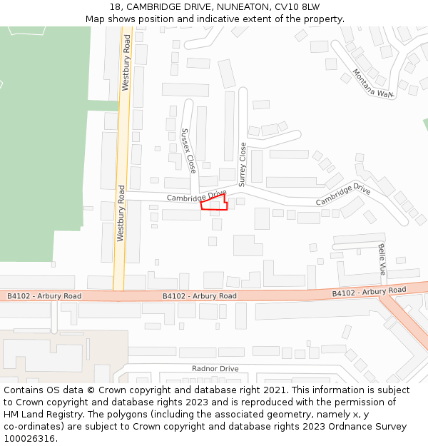 18, CAMBRIDGE DRIVE, NUNEATON, CV10 8LW: Location map and indicative extent of plot