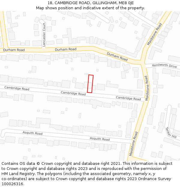 18, CAMBRIDGE ROAD, GILLINGHAM, ME8 0JE: Location map and indicative extent of plot