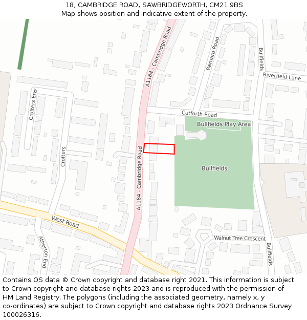 18, CAMBRIDGE ROAD, SAWBRIDGEWORTH, CM21 9BS: Location map and indicative extent of plot