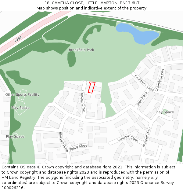 18, CAMELIA CLOSE, LITTLEHAMPTON, BN17 6UT: Location map and indicative extent of plot