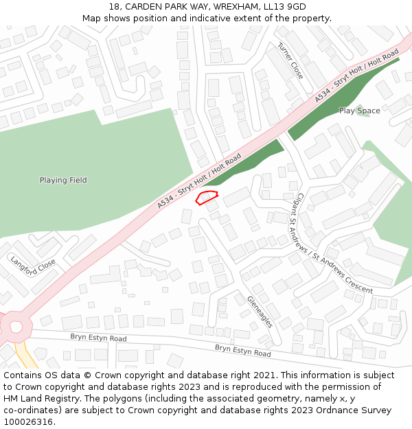 18, CARDEN PARK WAY, WREXHAM, LL13 9GD: Location map and indicative extent of plot