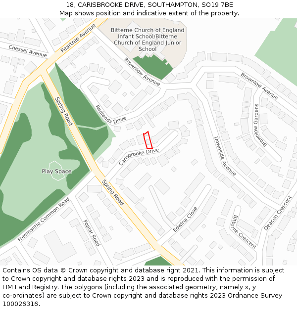 18, CARISBROOKE DRIVE, SOUTHAMPTON, SO19 7BE: Location map and indicative extent of plot