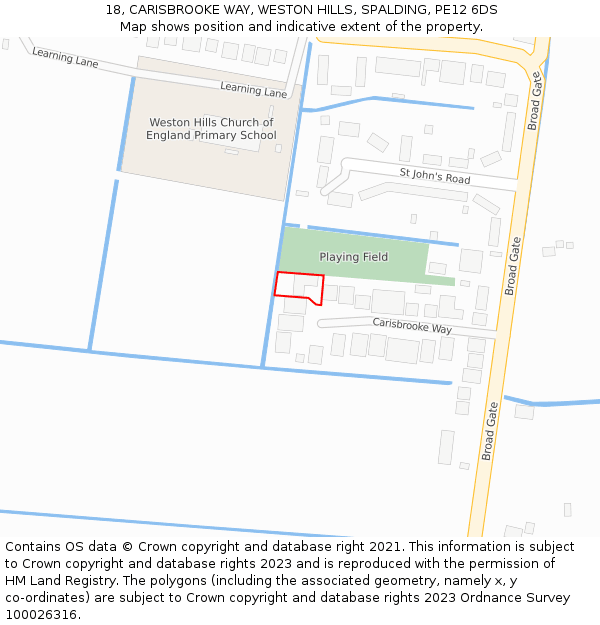 18, CARISBROOKE WAY, WESTON HILLS, SPALDING, PE12 6DS: Location map and indicative extent of plot