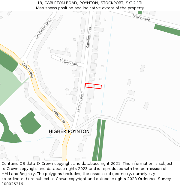18, CARLETON ROAD, POYNTON, STOCKPORT, SK12 1TL: Location map and indicative extent of plot