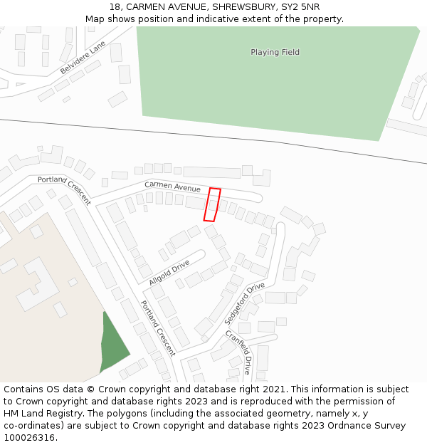 18, CARMEN AVENUE, SHREWSBURY, SY2 5NR: Location map and indicative extent of plot
