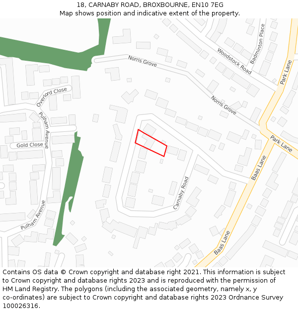 18, CARNABY ROAD, BROXBOURNE, EN10 7EG: Location map and indicative extent of plot