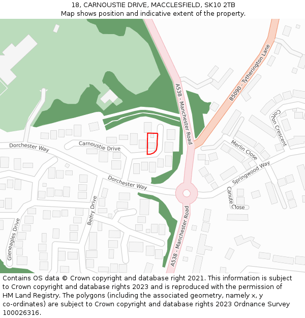 18, CARNOUSTIE DRIVE, MACCLESFIELD, SK10 2TB: Location map and indicative extent of plot