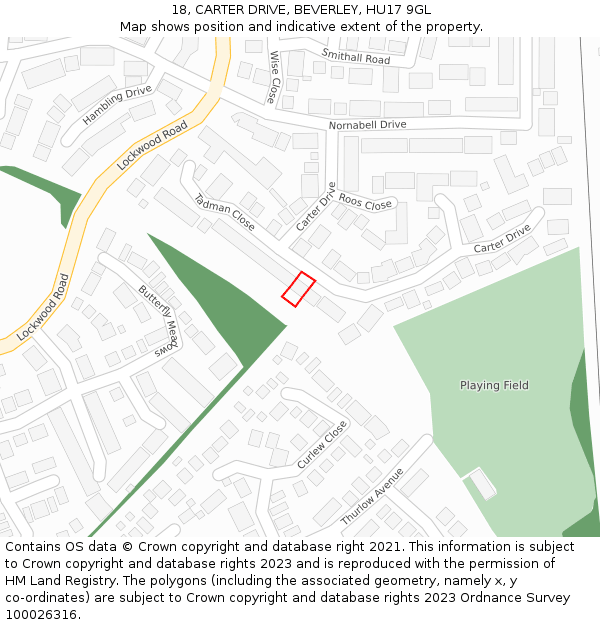 18, CARTER DRIVE, BEVERLEY, HU17 9GL: Location map and indicative extent of plot