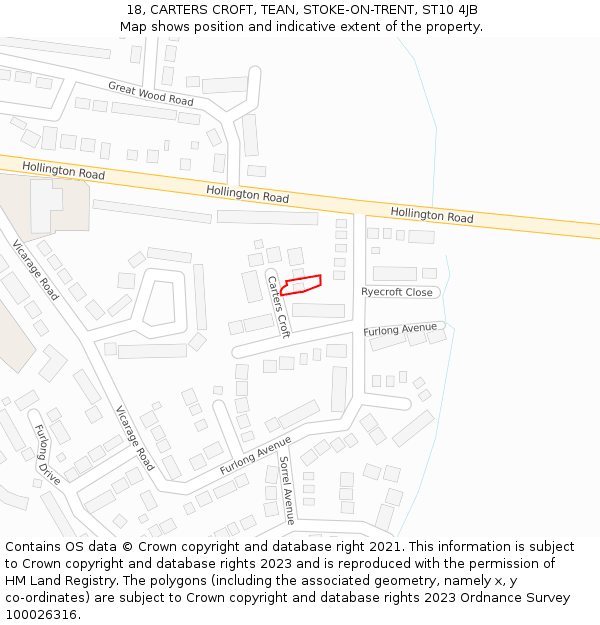 18, CARTERS CROFT, TEAN, STOKE-ON-TRENT, ST10 4JB: Location map and indicative extent of plot