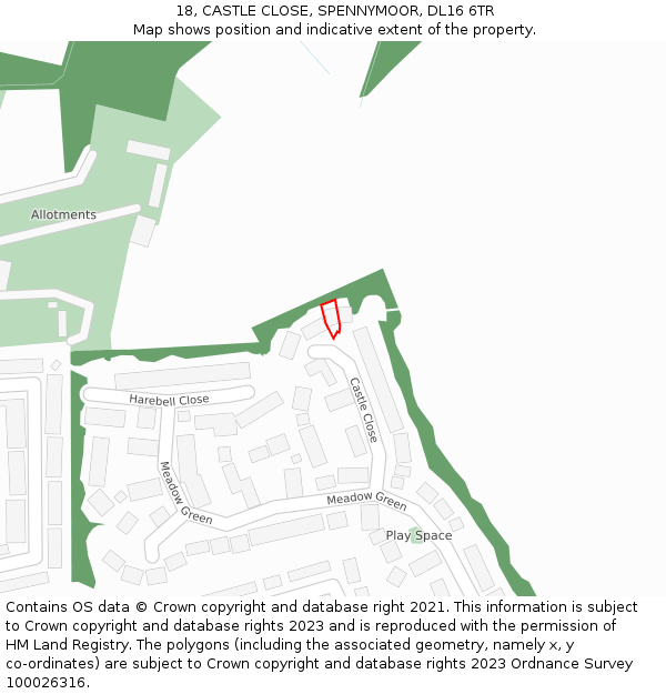 18, CASTLE CLOSE, SPENNYMOOR, DL16 6TR: Location map and indicative extent of plot