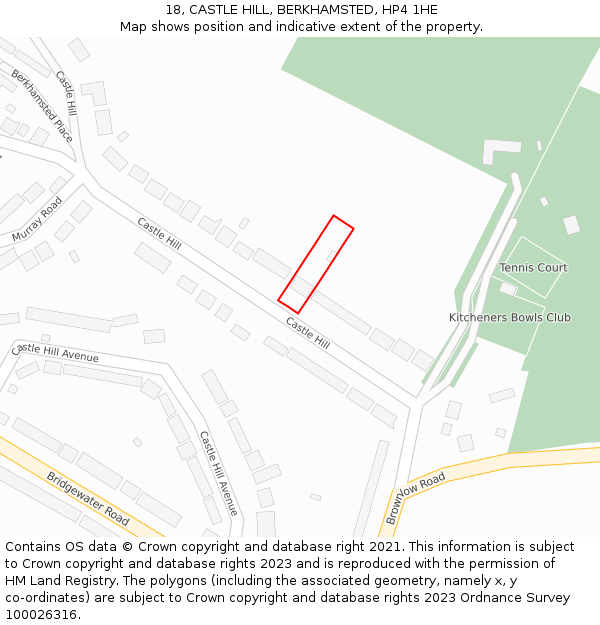 18, CASTLE HILL, BERKHAMSTED, HP4 1HE: Location map and indicative extent of plot