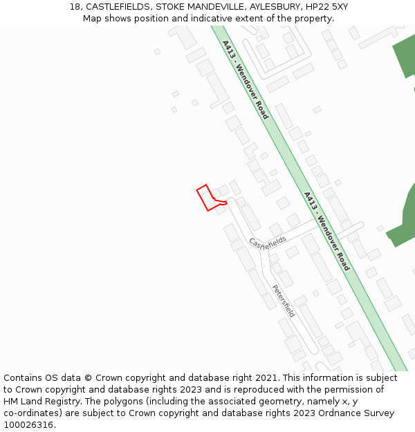 18, CASTLEFIELDS, STOKE MANDEVILLE, AYLESBURY, HP22 5XY: Location map and indicative extent of plot