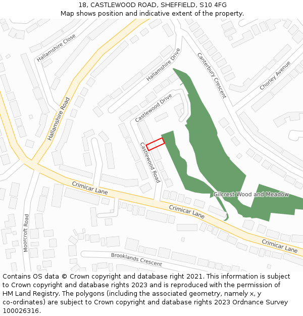 18, CASTLEWOOD ROAD, SHEFFIELD, S10 4FG: Location map and indicative extent of plot