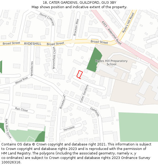 18, CATER GARDENS, GUILDFORD, GU3 3BY: Location map and indicative extent of plot