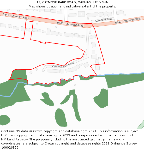 18, CATMOSE PARK ROAD, OAKHAM, LE15 6HN: Location map and indicative extent of plot