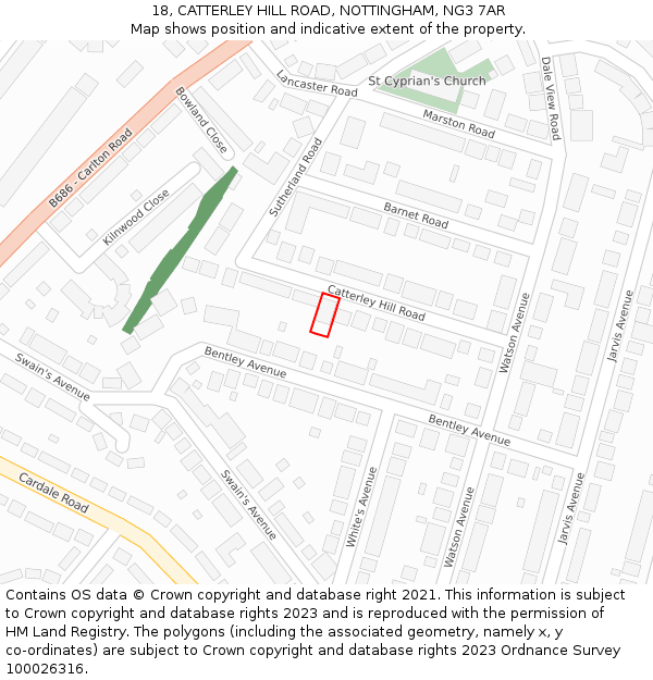 18, CATTERLEY HILL ROAD, NOTTINGHAM, NG3 7AR: Location map and indicative extent of plot