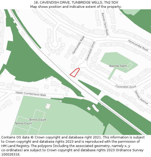 18, CAVENDISH DRIVE, TUNBRIDGE WELLS, TN2 5DX: Location map and indicative extent of plot