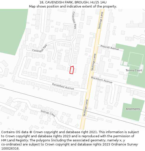 18, CAVENDISH PARK, BROUGH, HU15 1AU: Location map and indicative extent of plot
