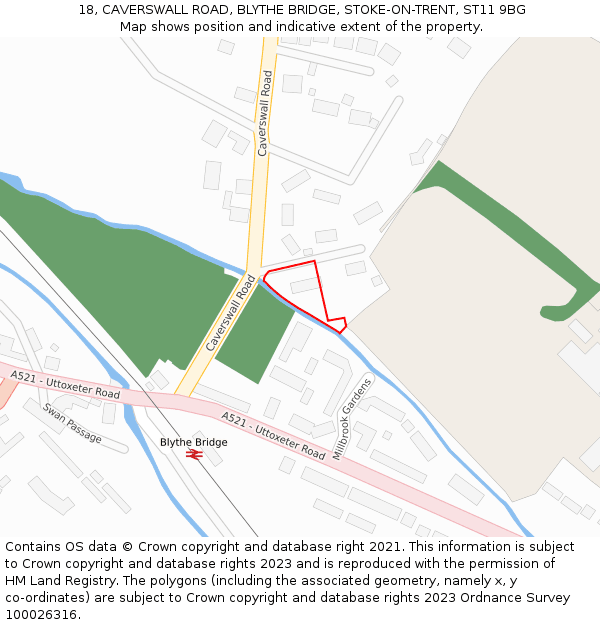 18, CAVERSWALL ROAD, BLYTHE BRIDGE, STOKE-ON-TRENT, ST11 9BG: Location map and indicative extent of plot