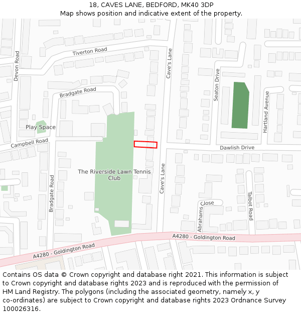 18, CAVES LANE, BEDFORD, MK40 3DP: Location map and indicative extent of plot