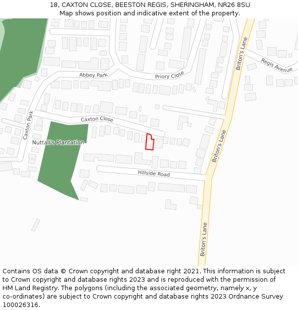 18, CAXTON CLOSE, BEESTON REGIS, SHERINGHAM, NR26 8SU: Location map and indicative extent of plot