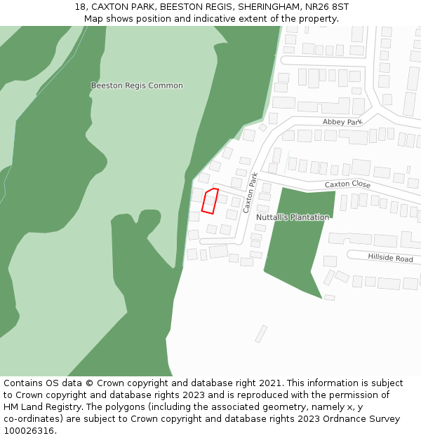 18, CAXTON PARK, BEESTON REGIS, SHERINGHAM, NR26 8ST: Location map and indicative extent of plot