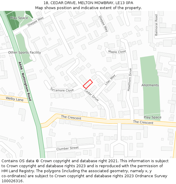 18, CEDAR DRIVE, MELTON MOWBRAY, LE13 0PA: Location map and indicative extent of plot