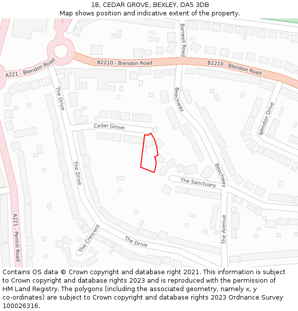 18, CEDAR GROVE, BEXLEY, DA5 3DB: Location map and indicative extent of plot