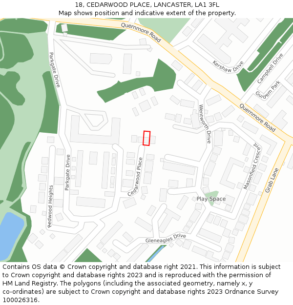 18, CEDARWOOD PLACE, LANCASTER, LA1 3FL: Location map and indicative extent of plot