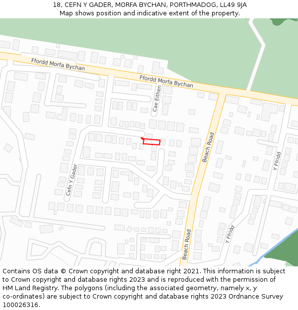 18, CEFN Y GADER, MORFA BYCHAN, PORTHMADOG, LL49 9JA: Location map and indicative extent of plot