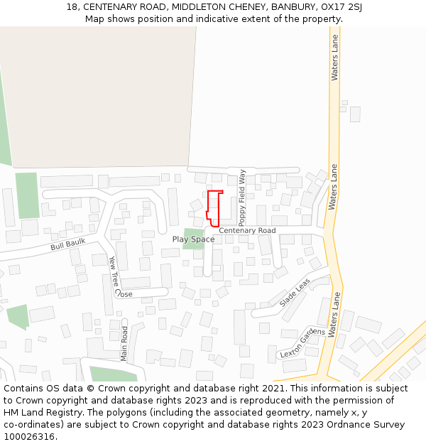 18, CENTENARY ROAD, MIDDLETON CHENEY, BANBURY, OX17 2SJ: Location map and indicative extent of plot
