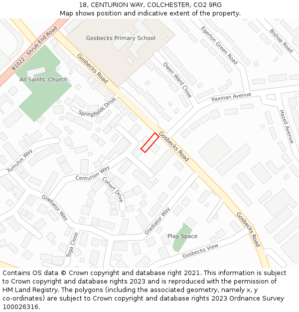 18, CENTURION WAY, COLCHESTER, CO2 9RG: Location map and indicative extent of plot