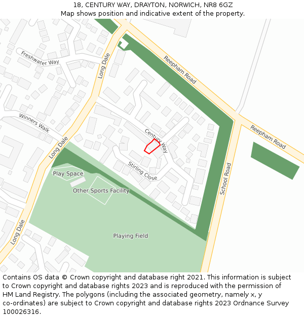 18, CENTURY WAY, DRAYTON, NORWICH, NR8 6GZ: Location map and indicative extent of plot